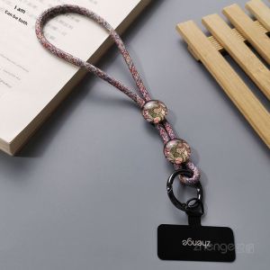 Soft Comfortable Short Phone Strap Wristband Colorful Weaving Hand Rope Gold Foil Heart Pendant Keychain Mobile Phone Case Lanyard