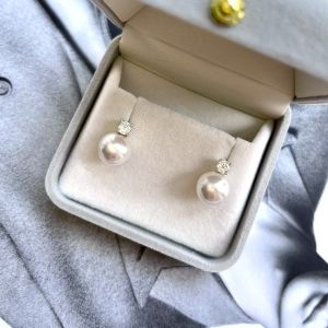 10/12mm Diana Pearl Stud Earrings Akoya Texture Shijia Pearl Sterling Silver Gold Plated Auricular Needle [Gift Lint Box]]