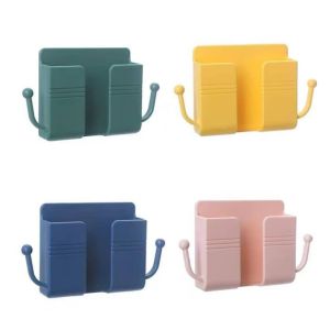 Wall Adhesive Mobile Remote Phone Holder Storage Rack Multipurpose Wall Stand w/ Hook sides Sticker