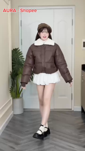 Áo phao nữ hàn quốc dáng ngắn [GIÁ MỞ BÁN] phối cổ lông siêu vải Da áo khoác phao mùa đông nữ