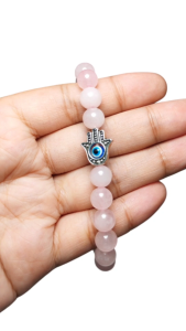 Rose Quartz stones with Evil Eye "HAMSA" hand of fatima Lucky charm Bracelet feng shui 2027