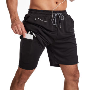 GITF Mens 2-in-1 Fitness Running 7-inch Shorts Quick Drying Training Fitness Shorts Training Slow Running Fitness Gym Shorts