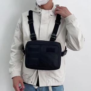 เสื้อกั๊กยุทธวิธีกลางแจ้งกระเป๋าสะพายคู่ Casual Trend Chest Bag ผ้าใบความจุขนาดใหญ่สำหรับผู้ชายในกระเป๋าเป้สะพายหลังอเนกประสงค์