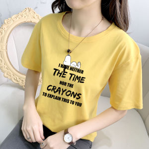 Heavy Weight Pure Cotton Export Cartoon Snoopy Print Short Sleeve T-Shirt Girls Spring and Summer Wear Plus Size Bottoming Tops Tide