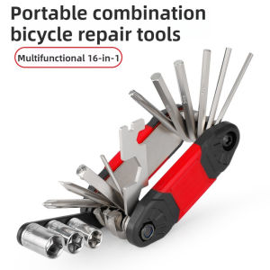 Bicycle Multi-Function 16-in-1 Repair Tool Set for Mountain Bikes Including Screwdrivers Hex Wrenches and Tire Wrenches