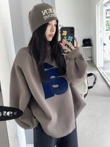 Womens Oversized Fleece Lined Hoodie Mid-Length Thickened Spring Autumn Winter Korean Style Lazy Fashion Cotton Blend