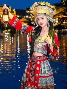 Miao Clothing Female Minority Ethnic Clothes Adult Xiangxi Hmong Village Photo Trip Shoot Suspender Dress Stage Costume