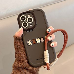 เคสโทรศัพท์มือถือแบบครอบเต็ม สายรัดข้อมือ สายรัดข้อมือสุนัขน่ารัก สำหรับ Apple iPhone 16 14proMax 15pro 13 12pm XR/11p 17 8plus