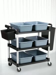 Thickened hotel mobile dining car three-layer stainless steel serving hand-push dining car hot pot car silent bowl collection car dining car