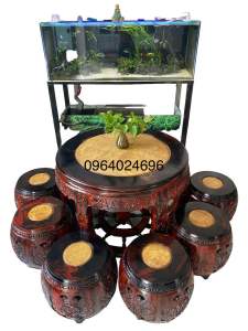 bộ đôn trống chum gỗ trắc mặt kháo vàng