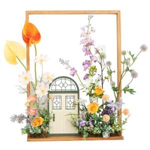 Spring Decorative Artwork Artificial Flower 3D Plant Wall Hideous Proofing Balcony Homestay Decorative Painting Rectangular Wood