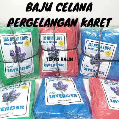 Jas Hujan Plastik Setelan Baju Celana Pergelangan Tangan Ada Karet Isi 1 Lusin/12Pcs