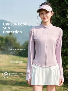 miiow | Womens Stand Collar UV Protection Ice Silk Slim Fit Summer Sunscreen Clothing Short Outerwear Cool Feeling Long Sleeve Zipper