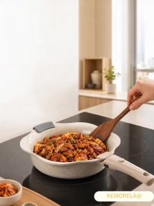 Chảo Rán Hợp Kim Nhôm Kiểu Hàn Quốc Có Tay Cầm Phủ Lớp Gốm Sứ Hình Đĩa Bay Dùng Để Rán Cánh Gà Và Bít Tết Đồ Dùng Nhà Bếp Thân Thiện Với Môi Trường