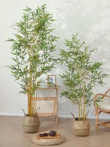 【Send flower pots】 Artificial Plants big size 120/150cm/5pcs artificial plants home display decor plants Artificial bamboo tree plant Fake ficus lyrata Plant For Indoor House Home Wedding Office Decoration