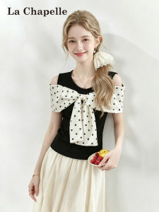La Chapelle | Black Off-shoulder Bow T-shirt