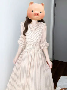 Ge·an·fei | FRENCH Design V-Neck Striped Long Sleeve Dress