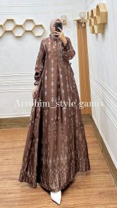 Ready cod gamis silk premium motif abstrak print mewah|nazifah dress muslim terbaru|gamis fashion muslim wanita lebaran terlaris|gamis jumbo busui pesta kondangan