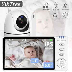 Máy Theo Dõi Trẻ Em Bằng Video 5 Inch Với Khả Năng Zoom 4X Tầm Nhìn Ban Đêm Âm Thanh Hai Chiều Camera Di Động Với Chức Năng Nghe Nhạc Và Theo Dõi Nhiệt Độ