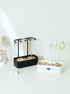 Jewelry Ring Display Holder Organizer Necklace Keychain Storage Rack with Storage Box Double-Layer