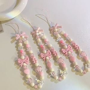 1/5pcs Pink Bowknot Bear Star Flower Anti-lost Phone Chains for Women Girls Sweet Pearl Phone Charm Strap