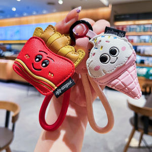 cute fashion kawaii leather french fries coffee ice cream car keychain keyring trendy cartoon bag charm handbag backbag pendant