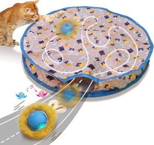 ATUBAN Interactive Cat Toys Ball Fast Rolling in Pouch Motion Activate Chirping Cat Toy Hide and Seek Mouse Catching Game