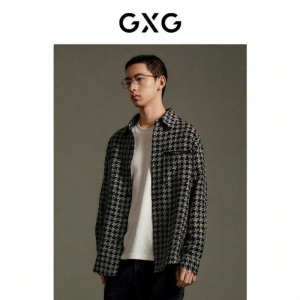 GXG | Black and White Check Small Fresh Style Chenille Long Sleeve Shirt