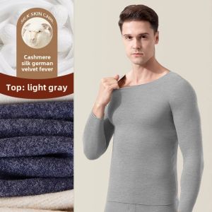 Mens Thermal Underwear Set Fleece Lined Thickened Autumn Clothes Winter Cotton Wool Shirt Teenage Close Fit Warmth Ensemble