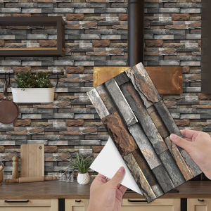 KUUJOJO 3D Vintage Faux Wall Tile Self-Adhesive Decal สําหรับห้องครัวห้องนั่งเล่นและห้องน้ํา Wall Decor 11.8 นิ้ว X 5.91 นิ้ว