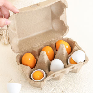 6pcs Wooden Eggs Toy Egg Kitchen Toys Kids Play Food Cooking Kitchen Pretend Play Food Set for Baby Early Development & Learning