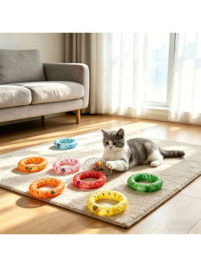 5pcs Soft Network Management Cat Self Hi Doughnuts Bells Sound Cat Self Hi Soothing Chewing Teasing Cat Toys