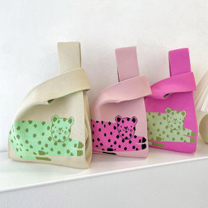 Casual Knitted Large Capacity Womens Handbag Single Shoulder Bag Trendy Korean Design Adorable Leopard Print Versatile Accessory