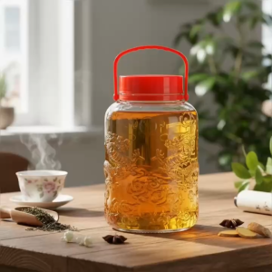 Bình Ngâm Rượu Thủy Tinh 5 Lít Nắp Đỏ Có Quai Xách - Họa Tiết Rồng Nổi Cao Cấp - Bình QXR5L Đựng Sâm Đồ Ngâm Đa Năng