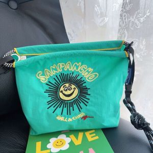 Japanese Style Embroidered Sun Smile Zipper Canvas Crossbody Bag Womens Single Shoulder Armpit Commuting Bag Sweet Cool Style