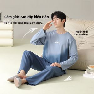 MiiOW | Bộ đồ ngủ dài tay cotton thoáng khí thường ngày cho nam MiiOW Cat Man Bộ đồ mặc nhà kẻ sọc thoải mái thoáng khí mùa thu