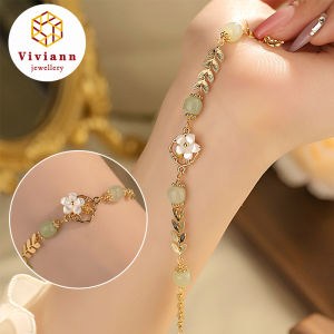 Viviann Original Design Hetian Jade Bracelet Delicate White Butterfly Shell Flower Gentle Gift New Chinese Hetian Jade Charm Bracelets for Women Girls Fine Jewelry Birthday Party Gift Bangle Wholesale Accessories