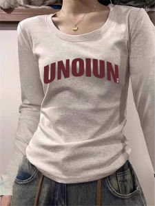 เสื้อยืดคอกลมแขนยาวผ้าฝ้ายทรงสลิมฟิตสำหรับผู้หญิงในฤดูใบไม้ร่วงและฤดูหนาว เสื้อชั้นในสไตล์เกาหลีเสื้อเชิ้ตพื้นฐาน