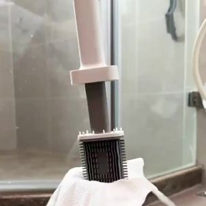 Bộ 1 Bàn Chải Vệ Sinh Bằng Silicon Có Giá Đỡ Tay Cầm Dài Linh Hoạt Thân Thiện Với Môi Trường Hiệu Quả Cao Gắn Tường Kèm Hộp Đựng Khăn Giấy