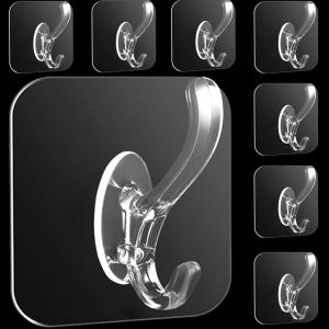 20 Pack Adhesive Hooks for Hanging Heavy Duty Wall Door Hooks Clear Plastic Sticky Hanging Hook for Kitchen Bathroom