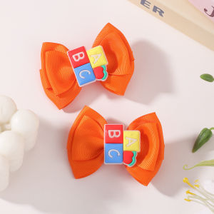 2Pcs/lot Grosgrain Bow Hair Clips Colorful ABC Letter Block Decor Hair Barrettes for Little Girls Daily