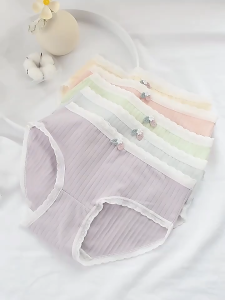 SEA AMILA   ชุดชั้นในผู้หญิงแบบสองชั้นด้วยผ้าฝ้ายป้องกันแบคทีเรียและขอบลูกไม้สำหรับความสบาย