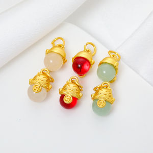 Traditional Gold Plating Cat Charm Pendant DIY Bracelet Necklace Material Accessories Three Color Zircon Wealth Attracting Cat