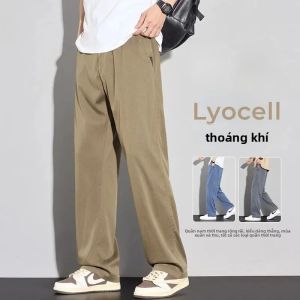 Quần Nam Mềm Mại Lyocell Quần Âu Mùa Thu Mới Thoải Mái Thời Trang Màu Trơn Đơn Giản Quần Nam Nhẹ Thẳng Dáng Rộng Vừa Vặn