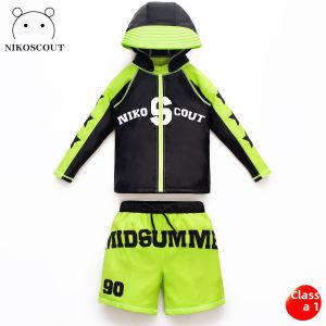 nikoscout | Fluorescent Color Long Sleeve Split Sunscreen Quick-Dry Boys Swimsuit