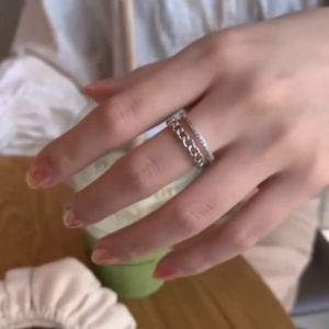 GLAMOR✨แหวนเงินแท้ Double Chain แหวนเงิน ฝังเพชร สีไม่ลอก แหวนเพชร  แหวนแฟชั่น แหวนผู้หญิง แหวนเพชรแถว แหวนปรับขนาดได้ ของขวัญให้คนที่รักในวันพิเศษ