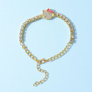 Sanrio Hello Kitty Adjustable Bracelet Bangle Luxury Fashion Rhinestone Crystal Bracelets Women Wedding Wristband Jewelry