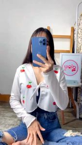 QR - RG CARDIGAN WANITA LENGAN PANJANG MOYIF CHERRY / CHERRY Rib Knitted Cardigan (LD 88 P 35) / OUTER WANITA KEKINIAN