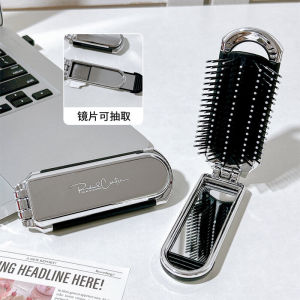 Portable Folding Hair Comb Massage Air Cushion Comb Dual Function Hair Curling Mirror Compact Personal Care Grooming Tool