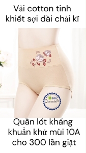 Quần lót nữ kháng khuẩn 10a Queenbe GLDL055 sợi bông dài tinh khiết ngăn mùi hôi giảm viêm nhiễm